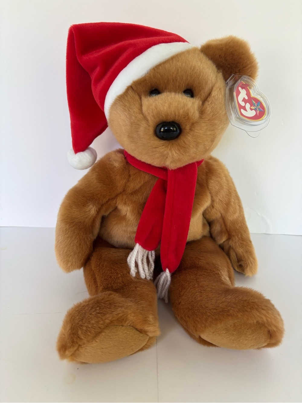 1997 Holiday Teddy Christmas Bear - 14โ Large Ty Beanie Buddy Plush Santa Hat
